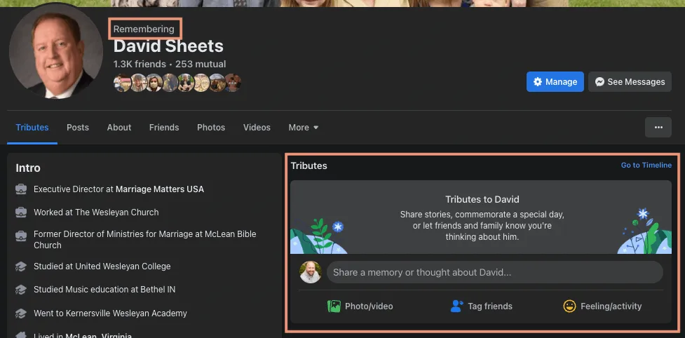 Memorializing a Facebook Account