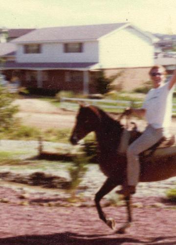 Dad riding Almond